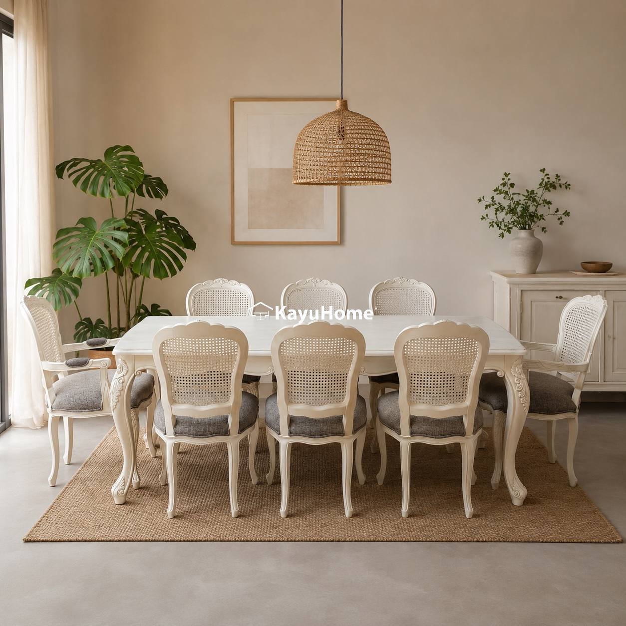 Set Dining Table Solid Mahogany With Rustic Design (Type 6) — official KayuHome catalogue image