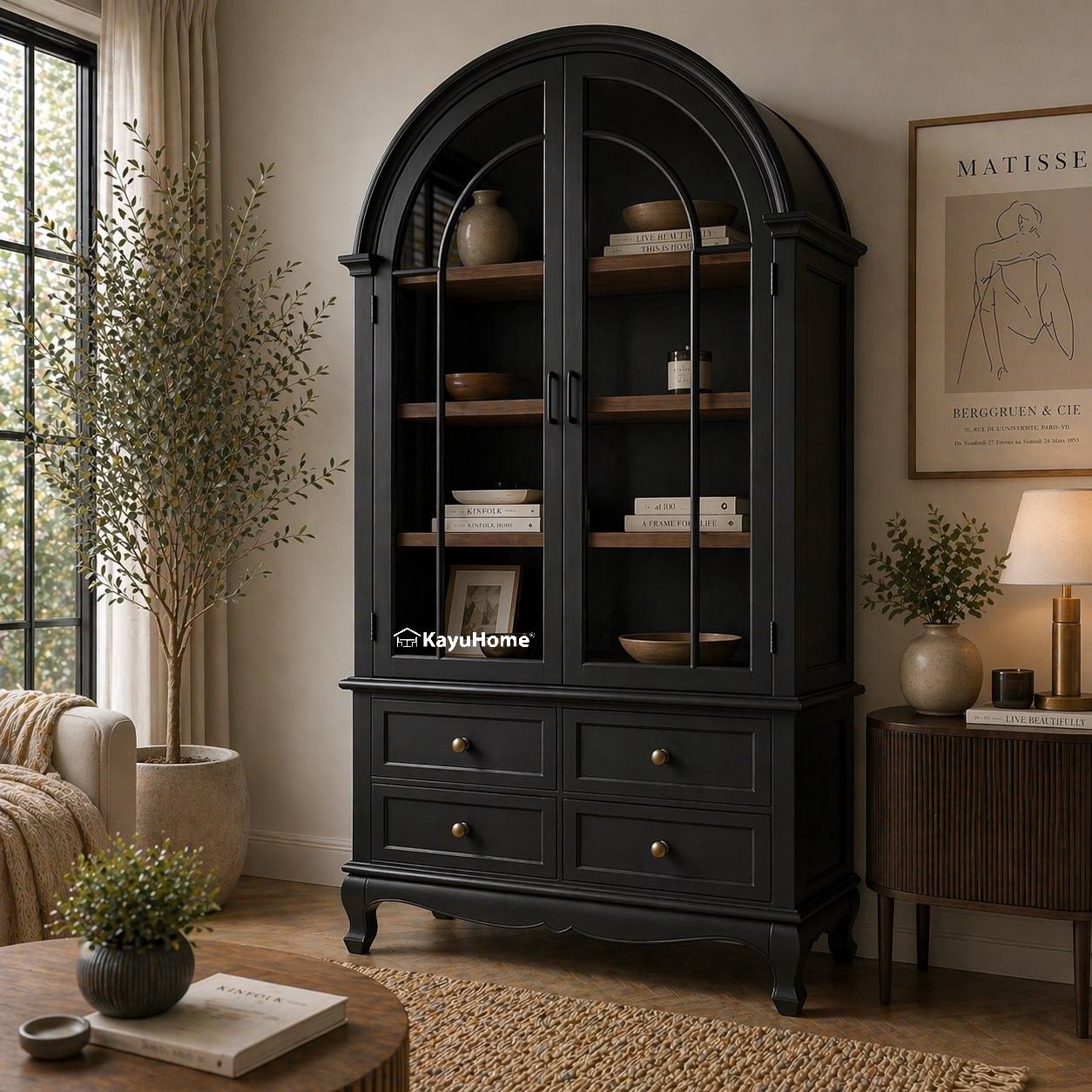 Black Arched Cabinet (Type 4) Solid Mahogany Wood — official KayuHome catalogue image