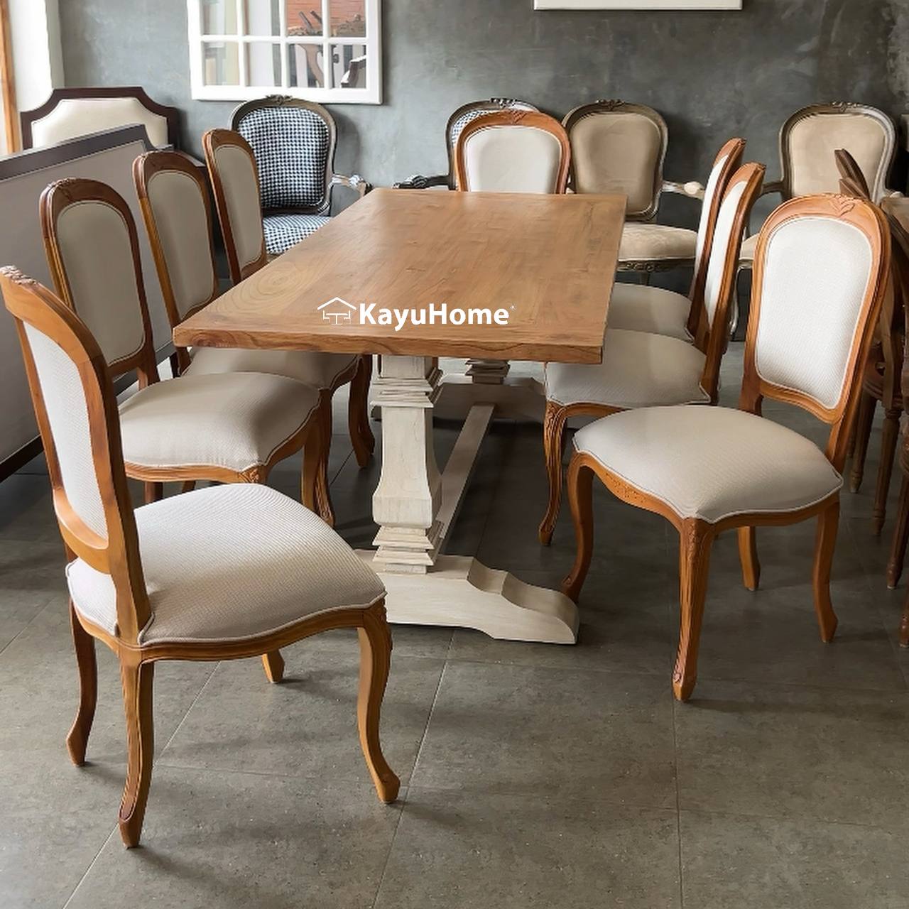 Set Dining Table Solid Mahogany With Rustic Design (Type 5) — official KayuHome catalogue image